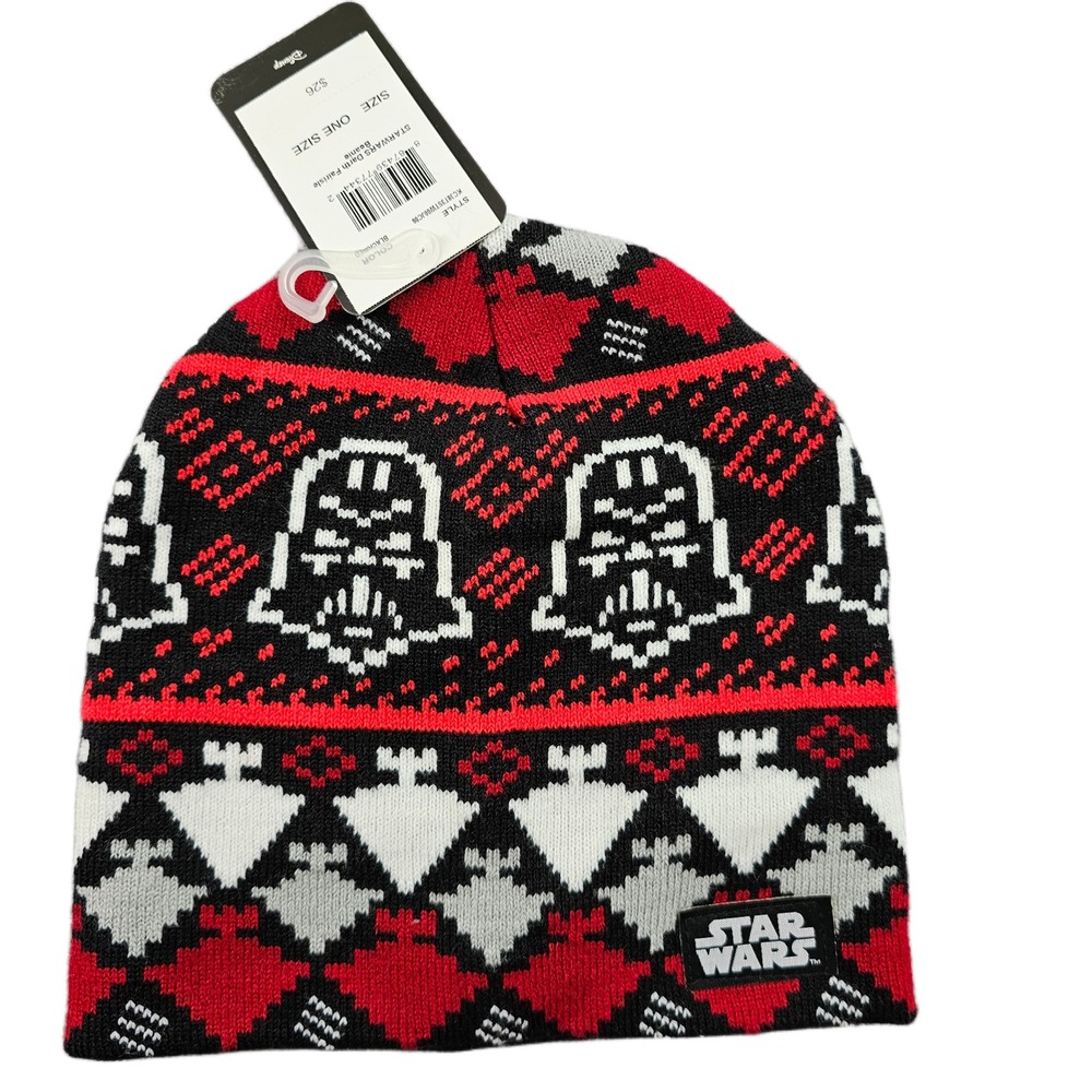Star Wars Beanie Hat Youth OS Black Fair Isle Knitted Darth Vader Winter Warm